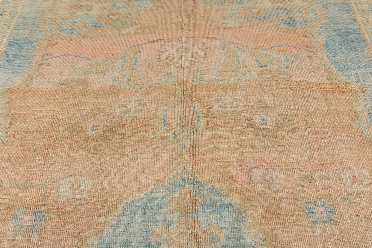 8x16 Peach and Blue Turkish Tribal Rug