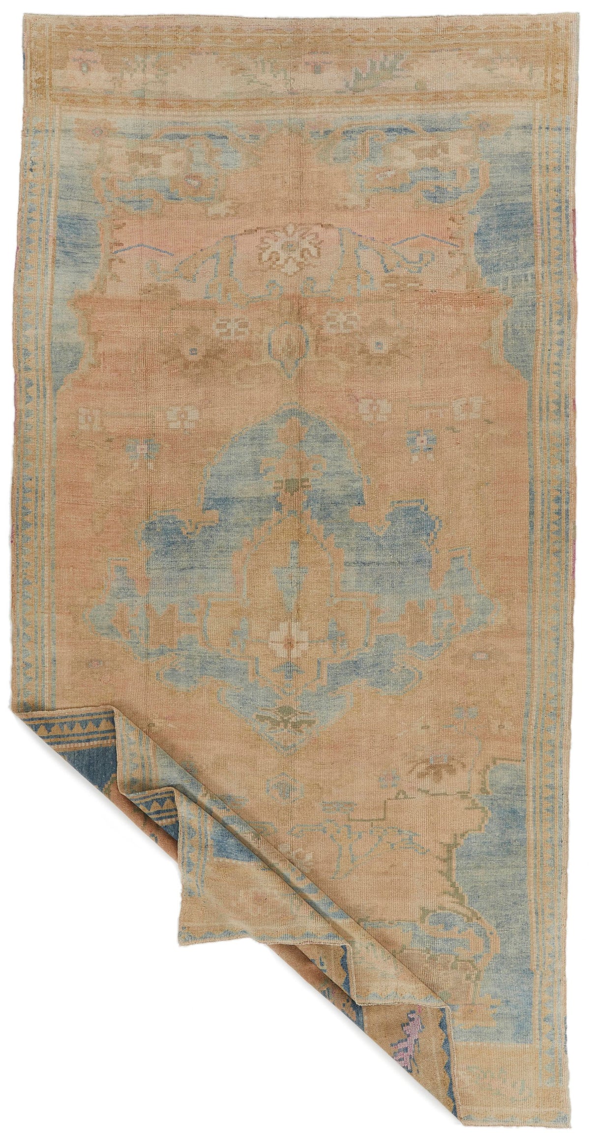 8x16 Peach and Blue Turkish Tribal Rug
