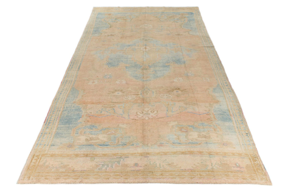8x16 Peach and Blue Turkish Tribal Rug