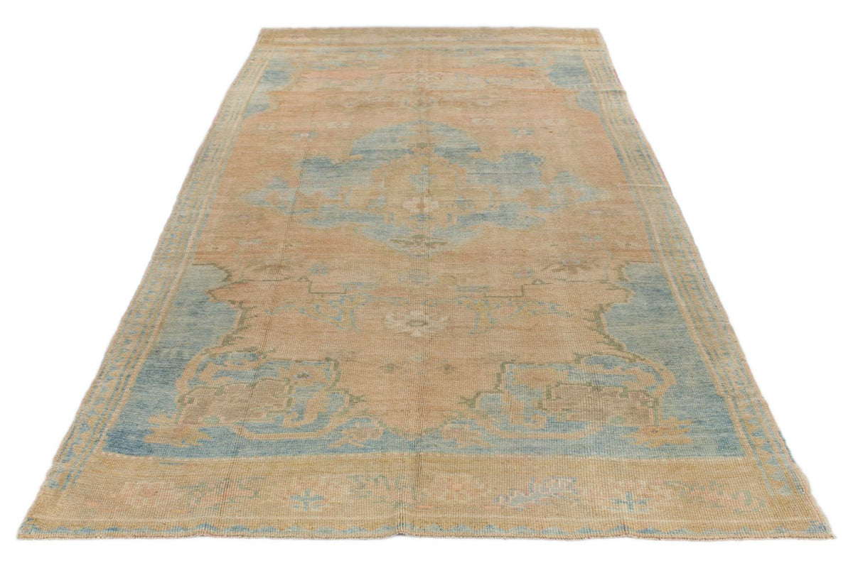 8x16 Peach and Blue Turkish Tribal Rug