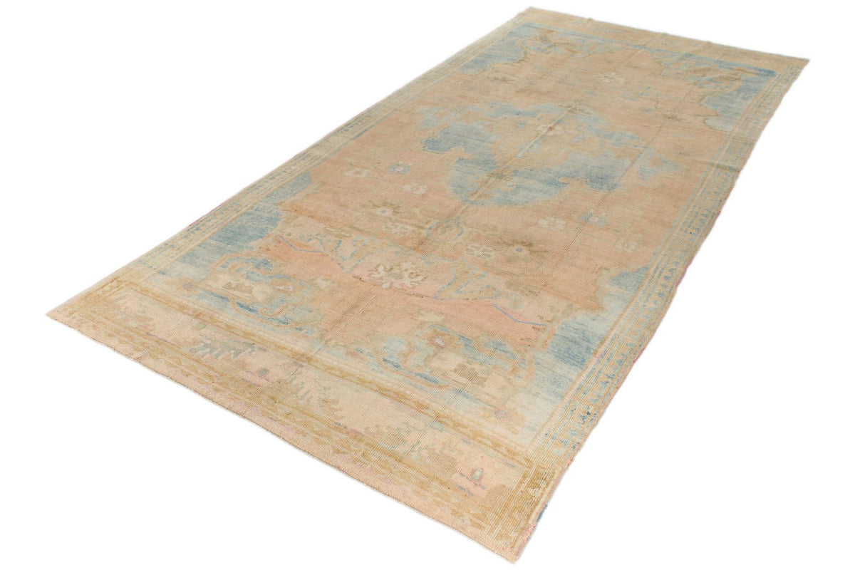 8x16 Peach and Blue Turkish Tribal Rug