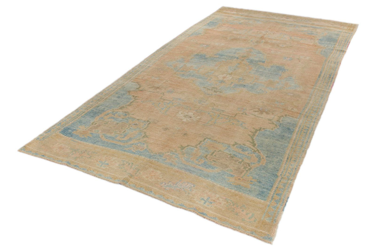 8x16 Peach and Blue Turkish Tribal Rug