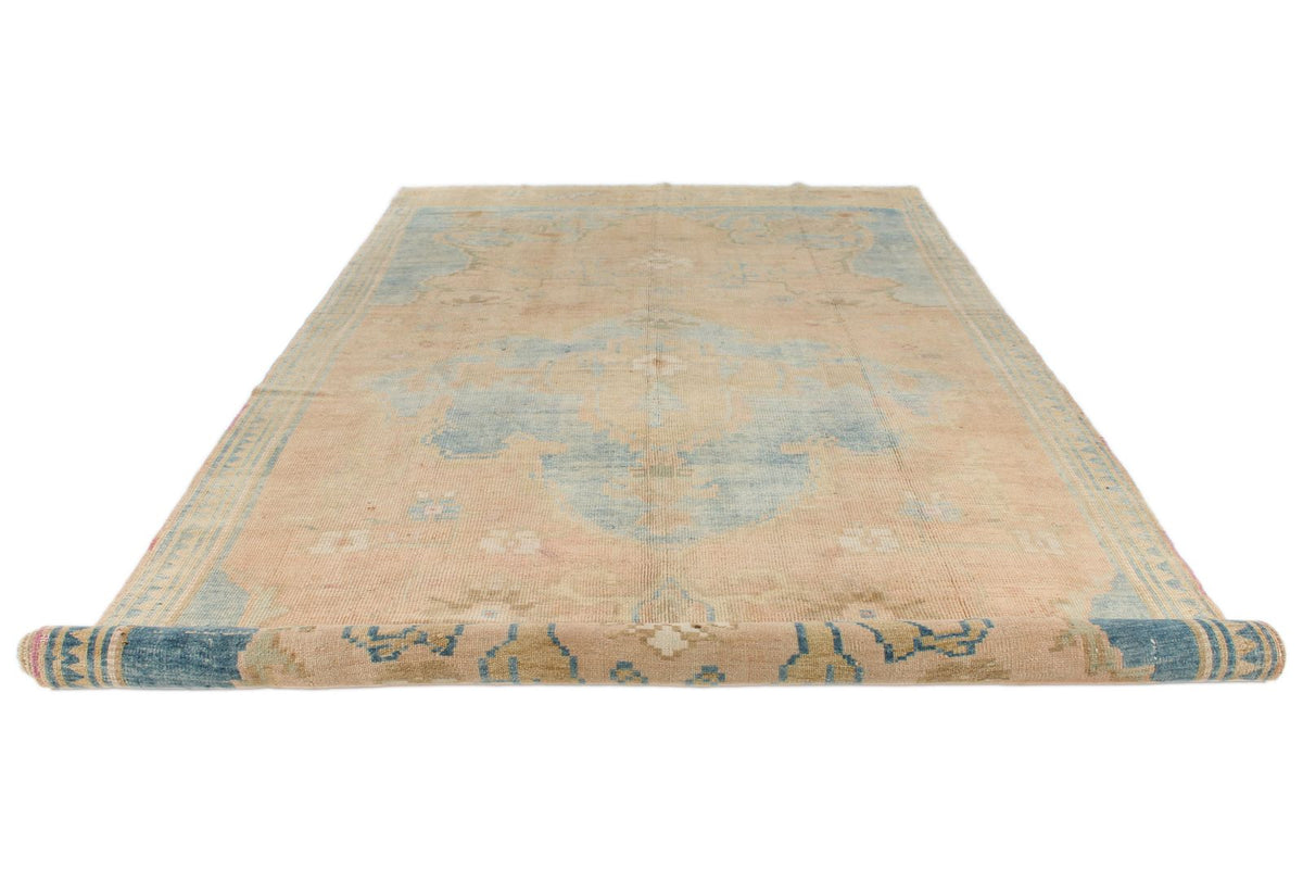 8x16 Peach and Blue Turkish Tribal Rug