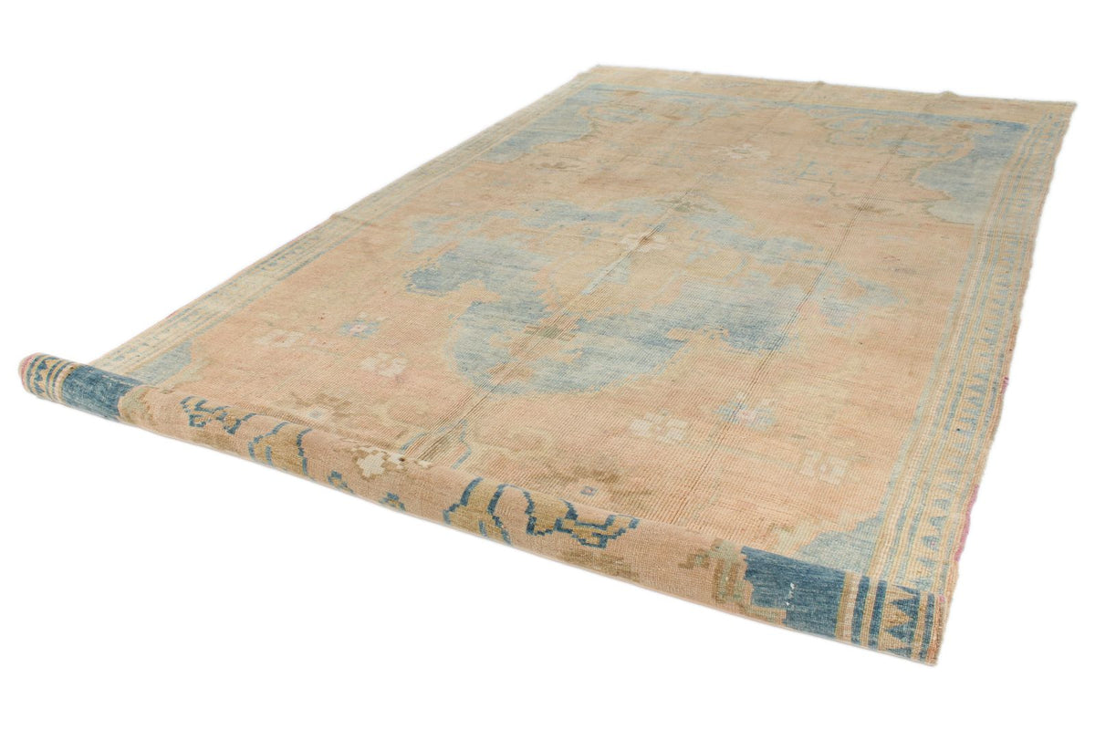 8x16 Peach and Blue Turkish Tribal Rug