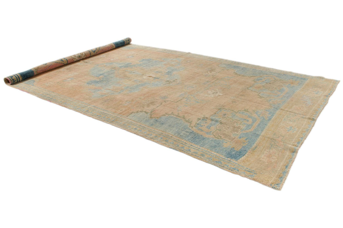 8x16 Peach and Blue Turkish Tribal Rug