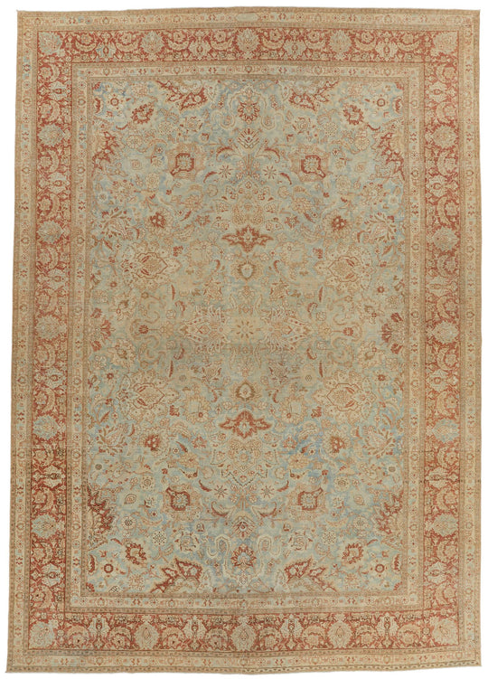 10x13 Blue and Rust Persian Traditional Rug