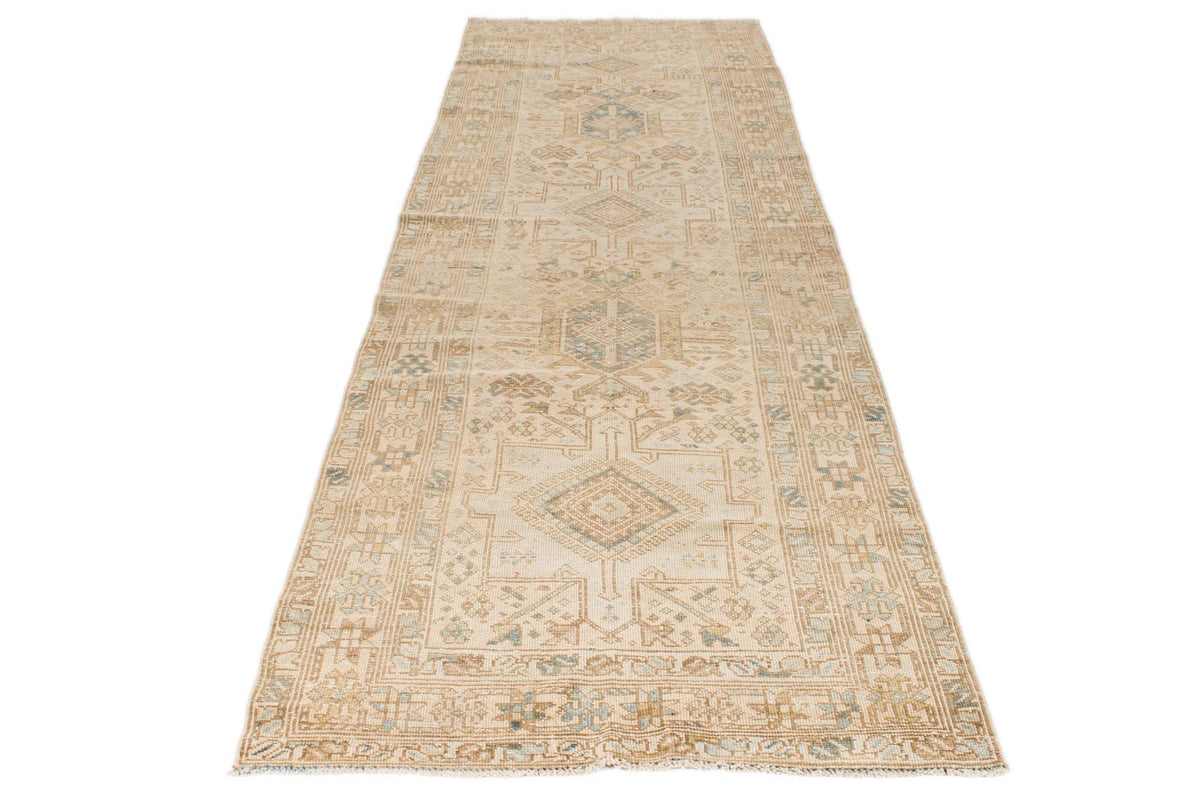 4x11 Ivory and Beige Turkish Oushak Runner