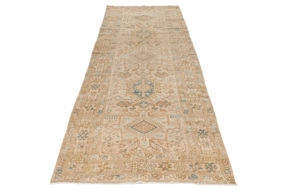 4x11 Ivory and Beige Turkish Oushak Runner