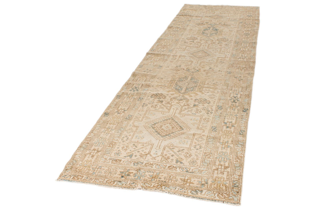 4x11 Ivory and Beige Turkish Oushak Runner