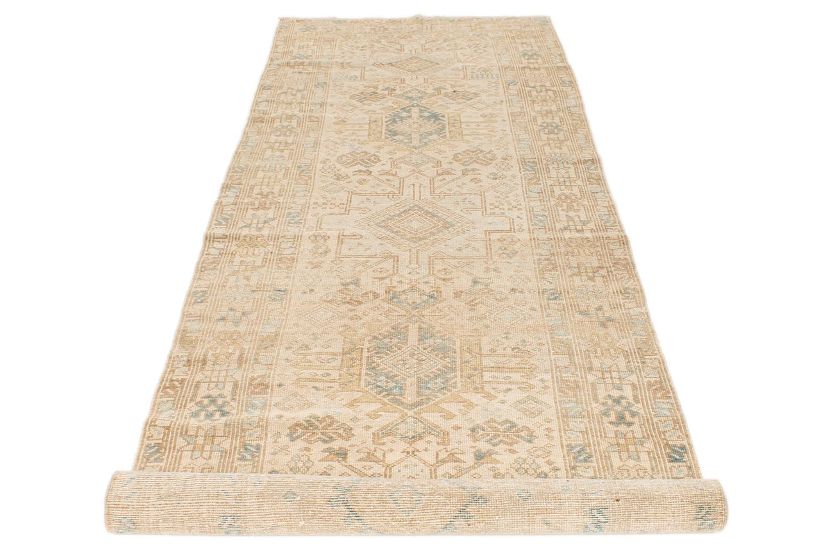 4x11 Ivory and Beige Turkish Oushak Runner