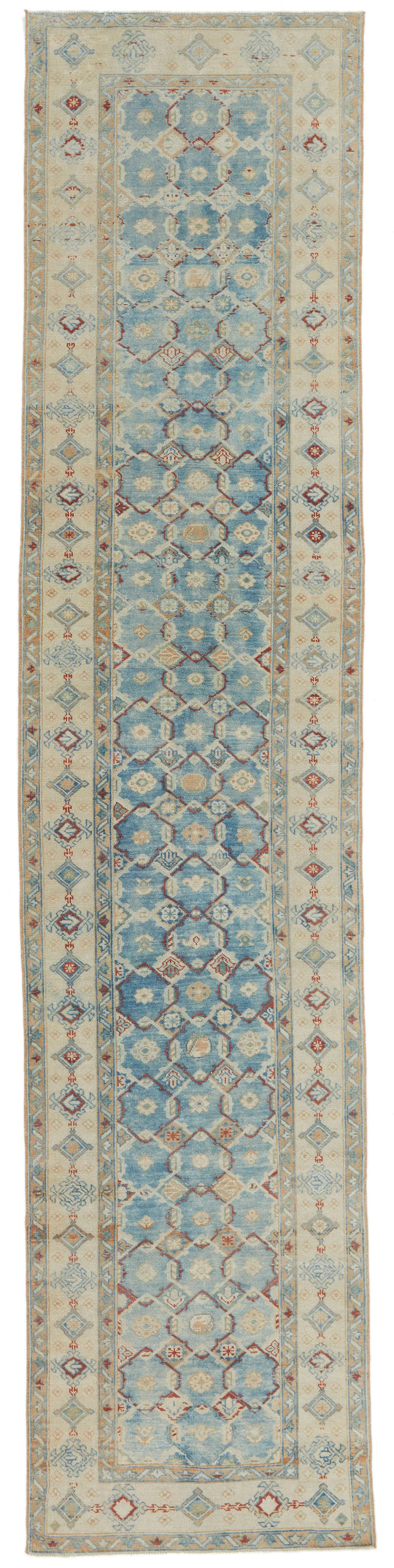 3x12 Blue and Ivory Anatolian Tribal Runner