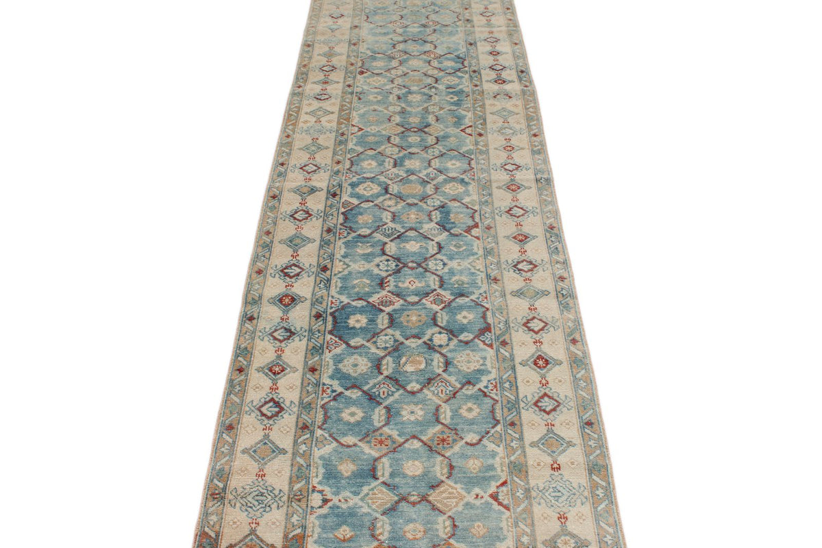 3x12 Blue and Ivory Anatolian Tribal Runner