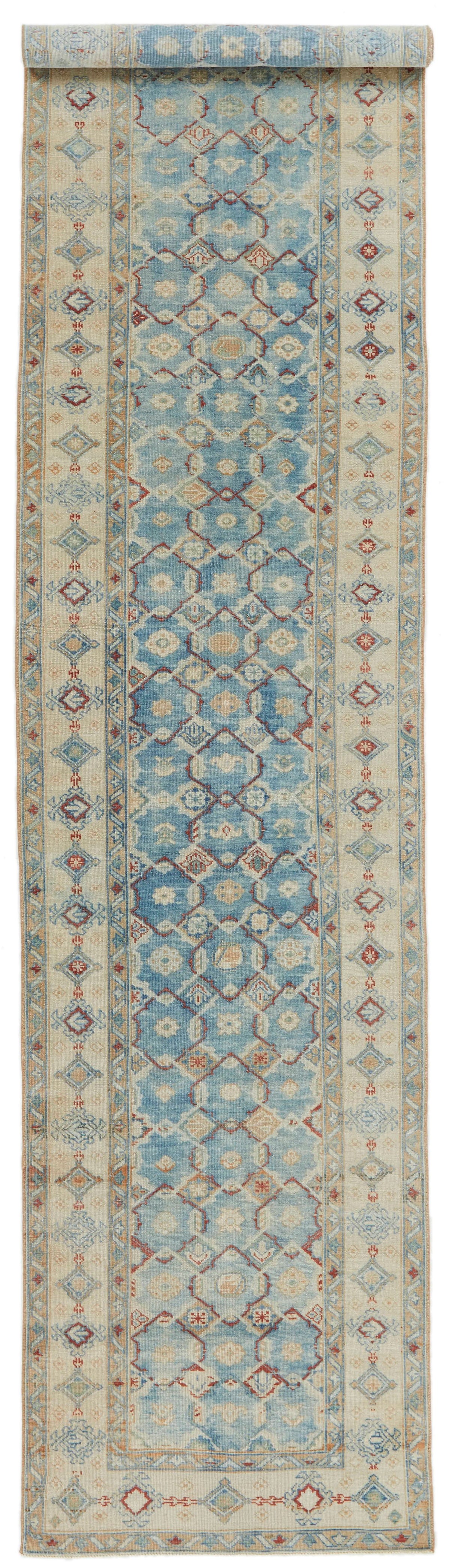 3x12 Blue and Ivory Anatolian Tribal Runner