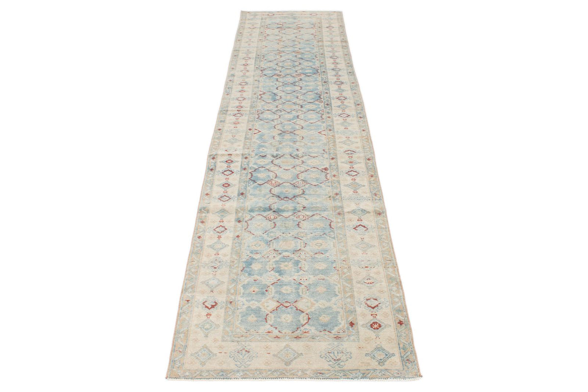 3x12 Blue and Ivory Anatolian Tribal Runner