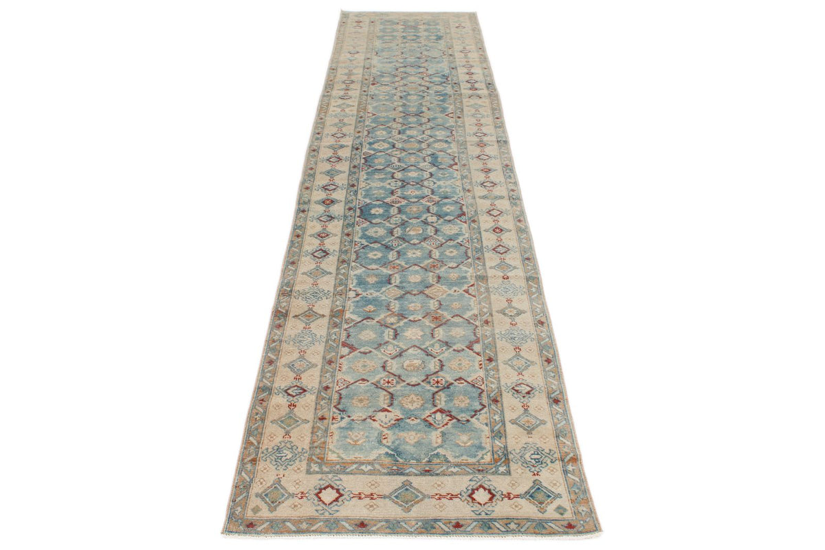 3x12 Blue and Ivory Anatolian Tribal Runner