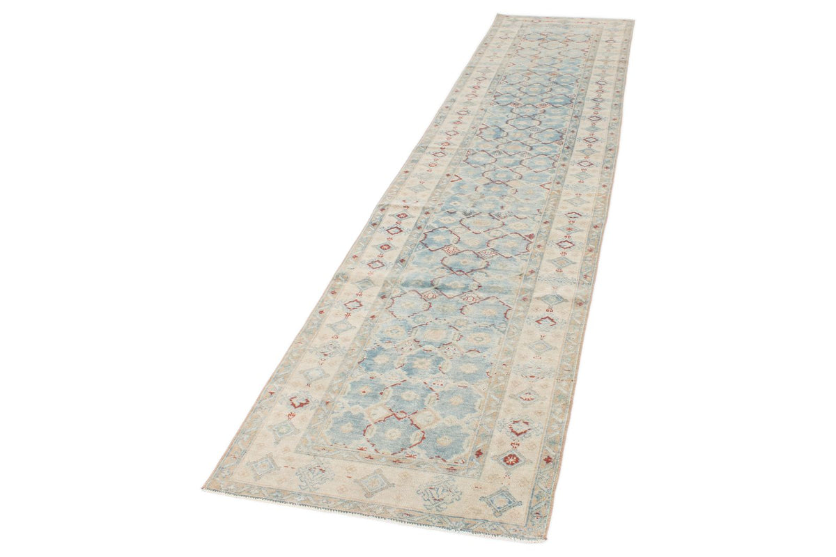 3x12 Blue and Ivory Anatolian Tribal Runner