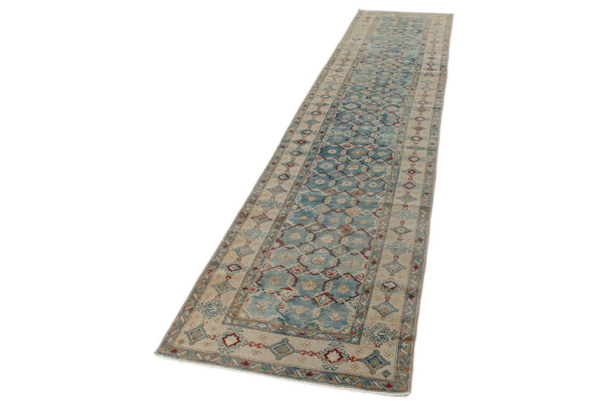 3x12 Blue and Ivory Anatolian Tribal Runner