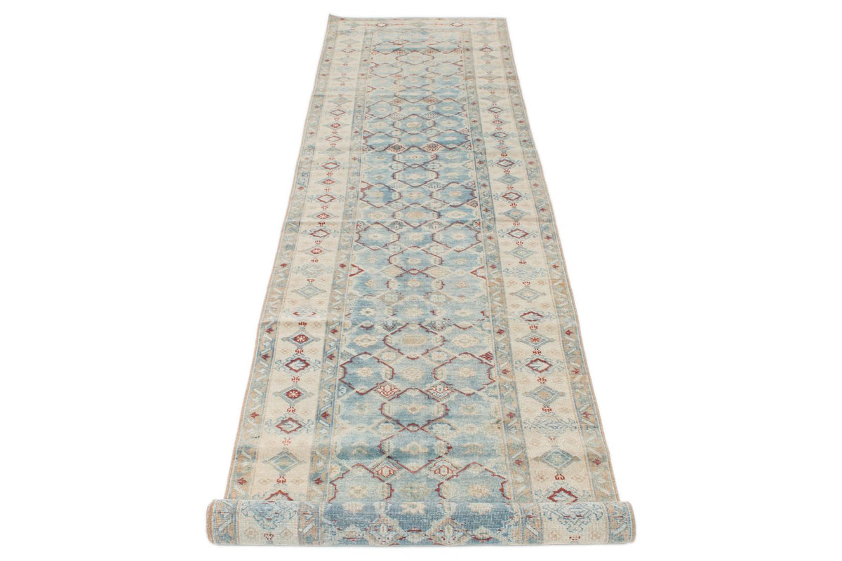 3x12 Blue and Ivory Anatolian Tribal Runner