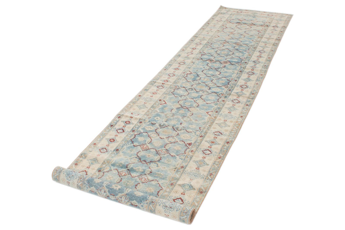 3x12 Blue and Ivory Anatolian Tribal Runner
