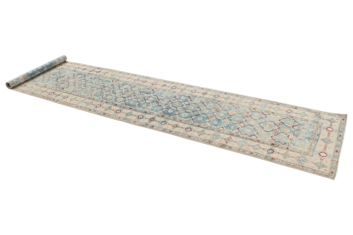3x12 Blue and Ivory Anatolian Tribal Runner
