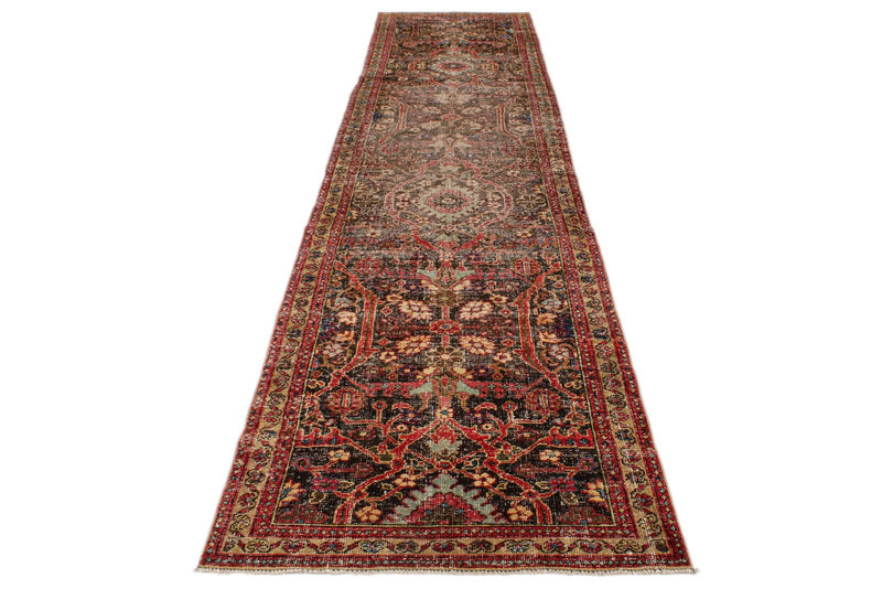 4x15 Burgundy and multicolor Persian Runner
