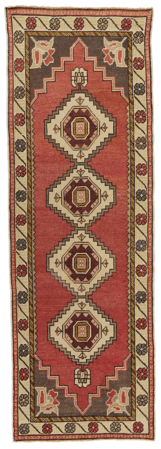 3x9 Red and Ivory Turkish Tribal Runner