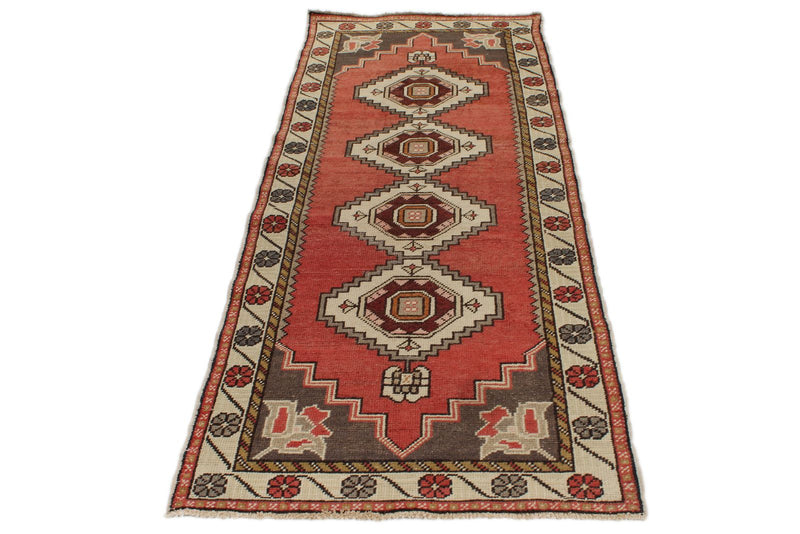 3x9 Red and Ivory Turkish Tribal Runner