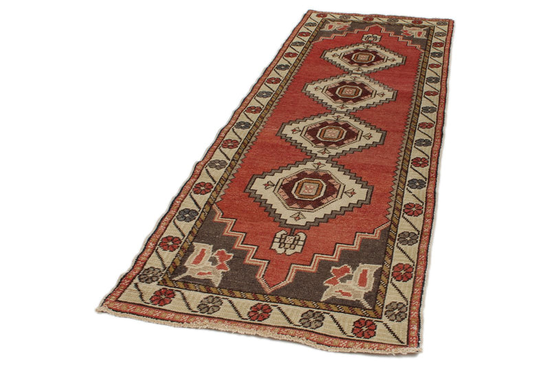 3x9 Red and Ivory Turkish Tribal Runner