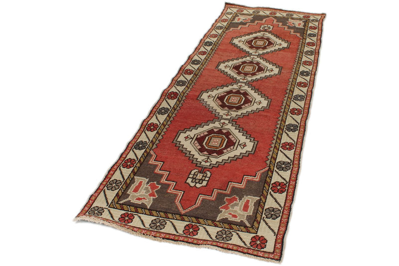 3x9 Red and Ivory Turkish Tribal Runner