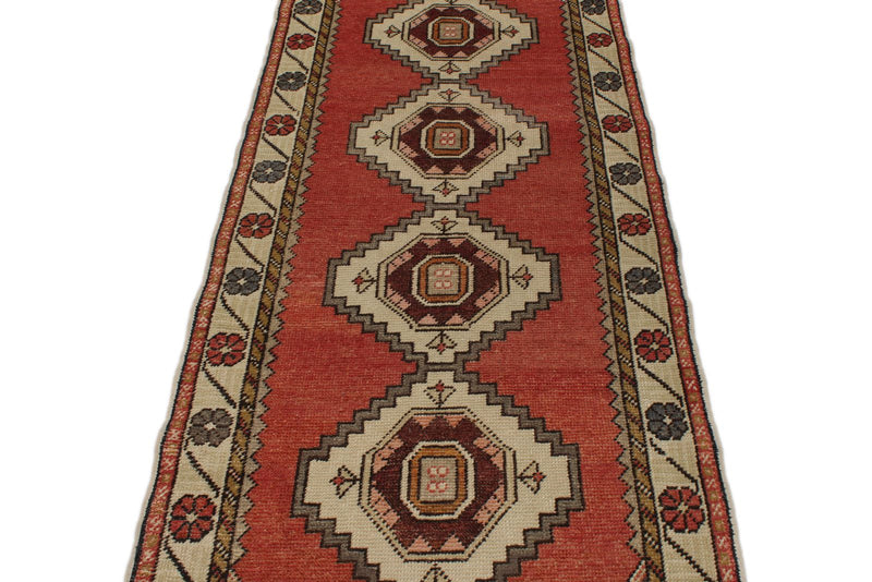 3x9 Red and Ivory Turkish Tribal Runner