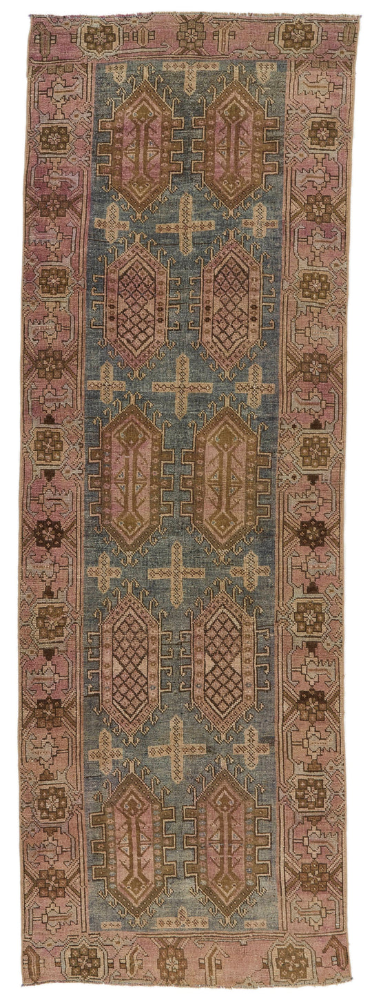 3x10 Blue and Pink Kazak Tribal Runner
