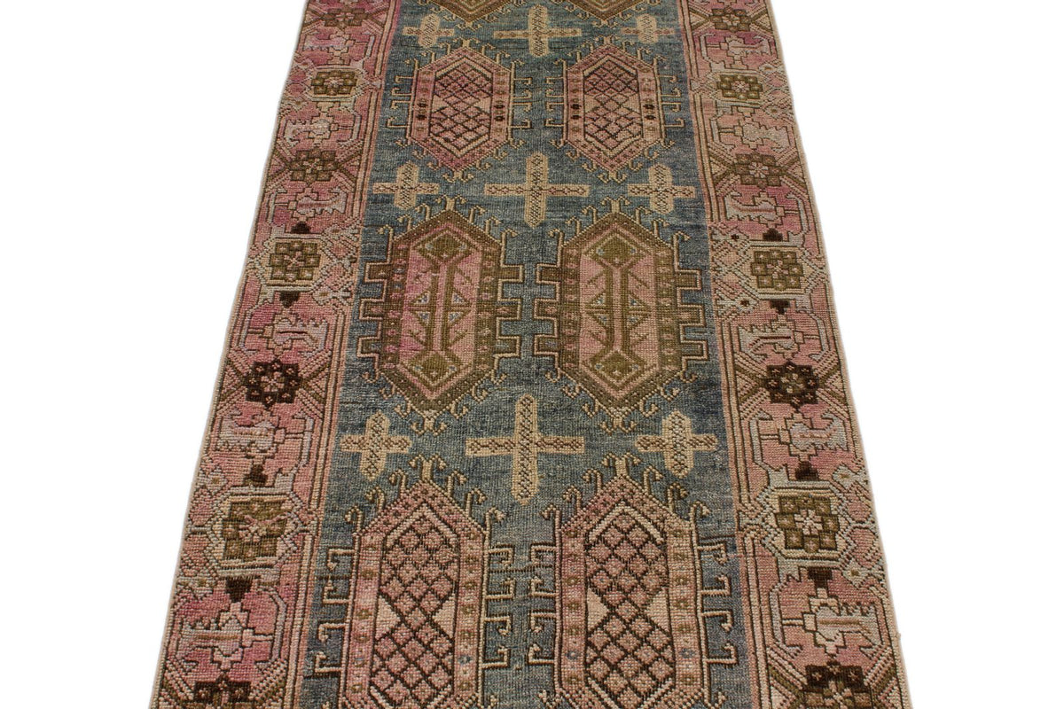 3x10 Blue and Pink Kazak Tribal Runner