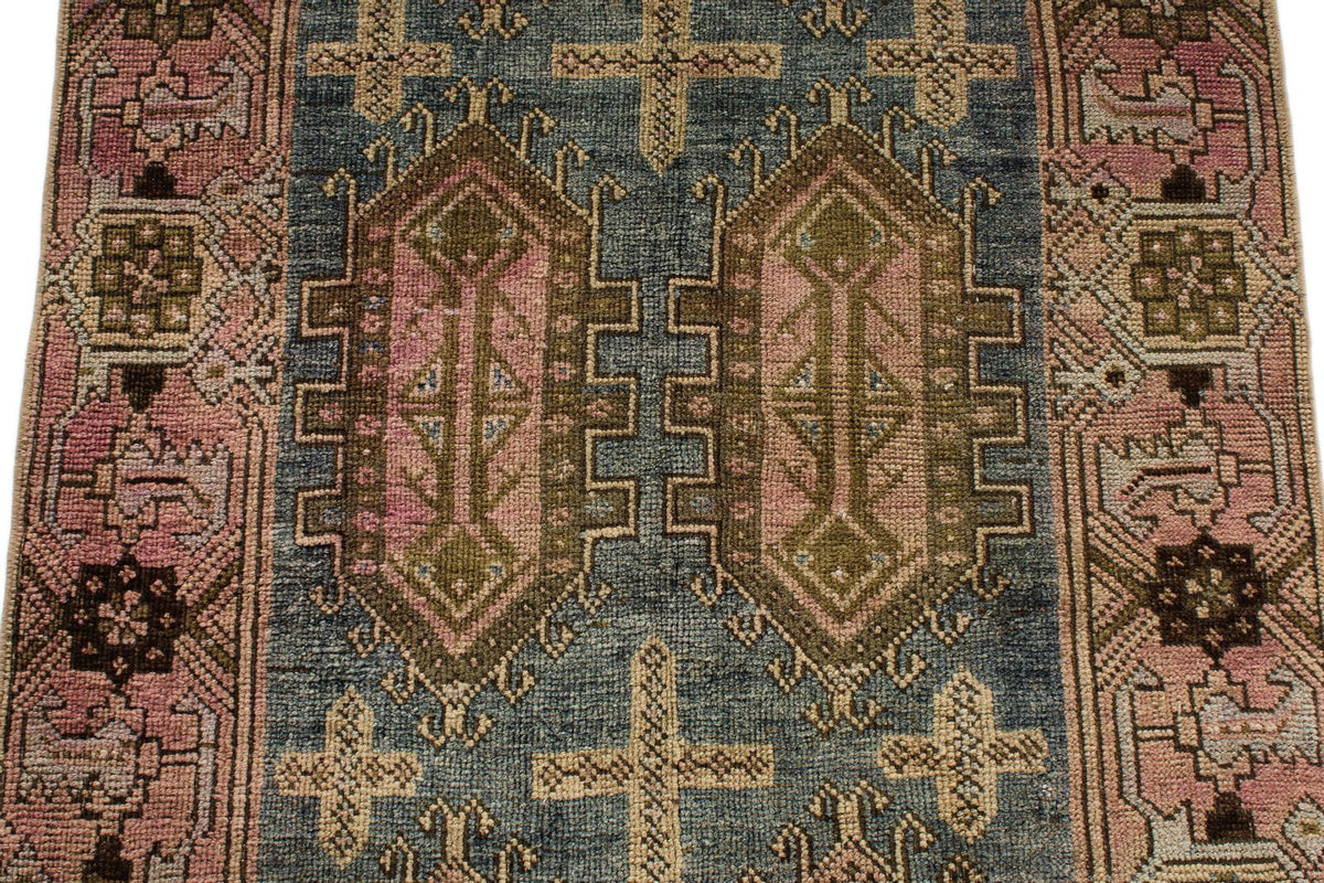 3x10 Blue and Pink Kazak Tribal Runner