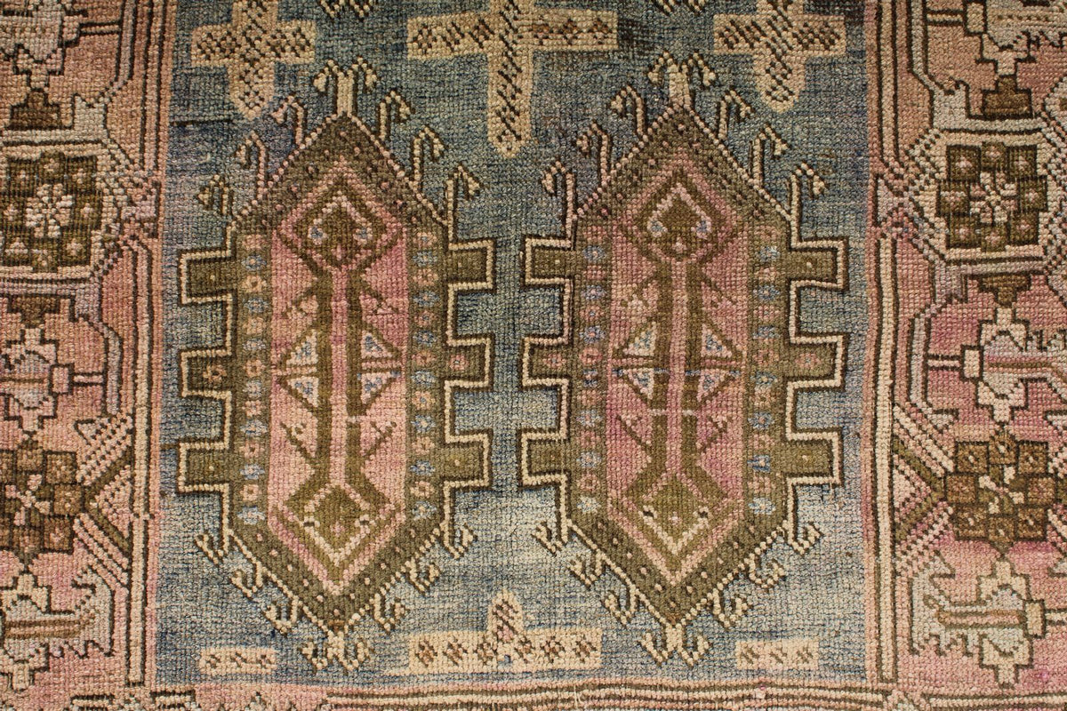 3x10 Blue and Pink Kazak Tribal Runner