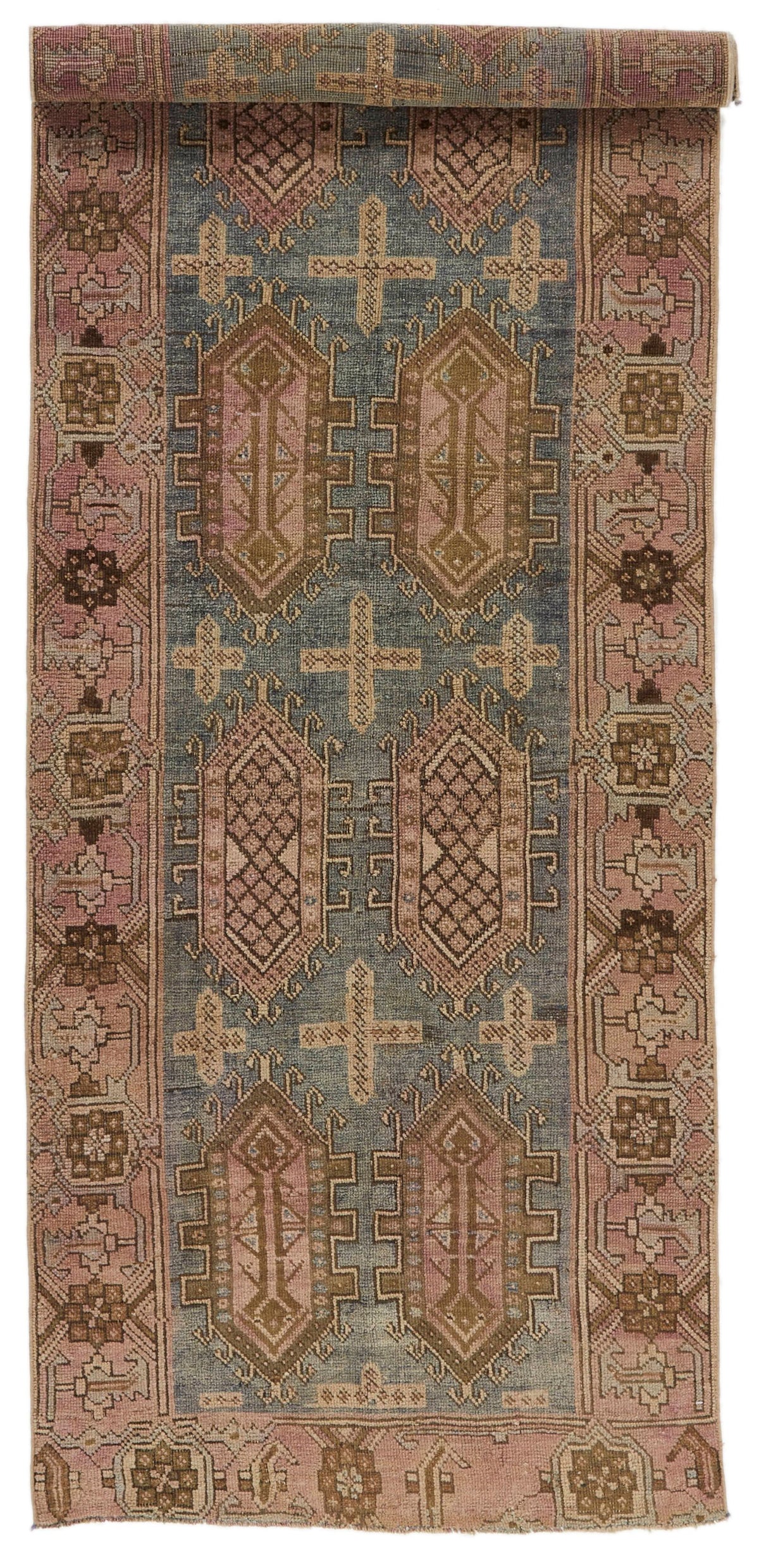 3x10 Blue and Pink Kazak Tribal Runner