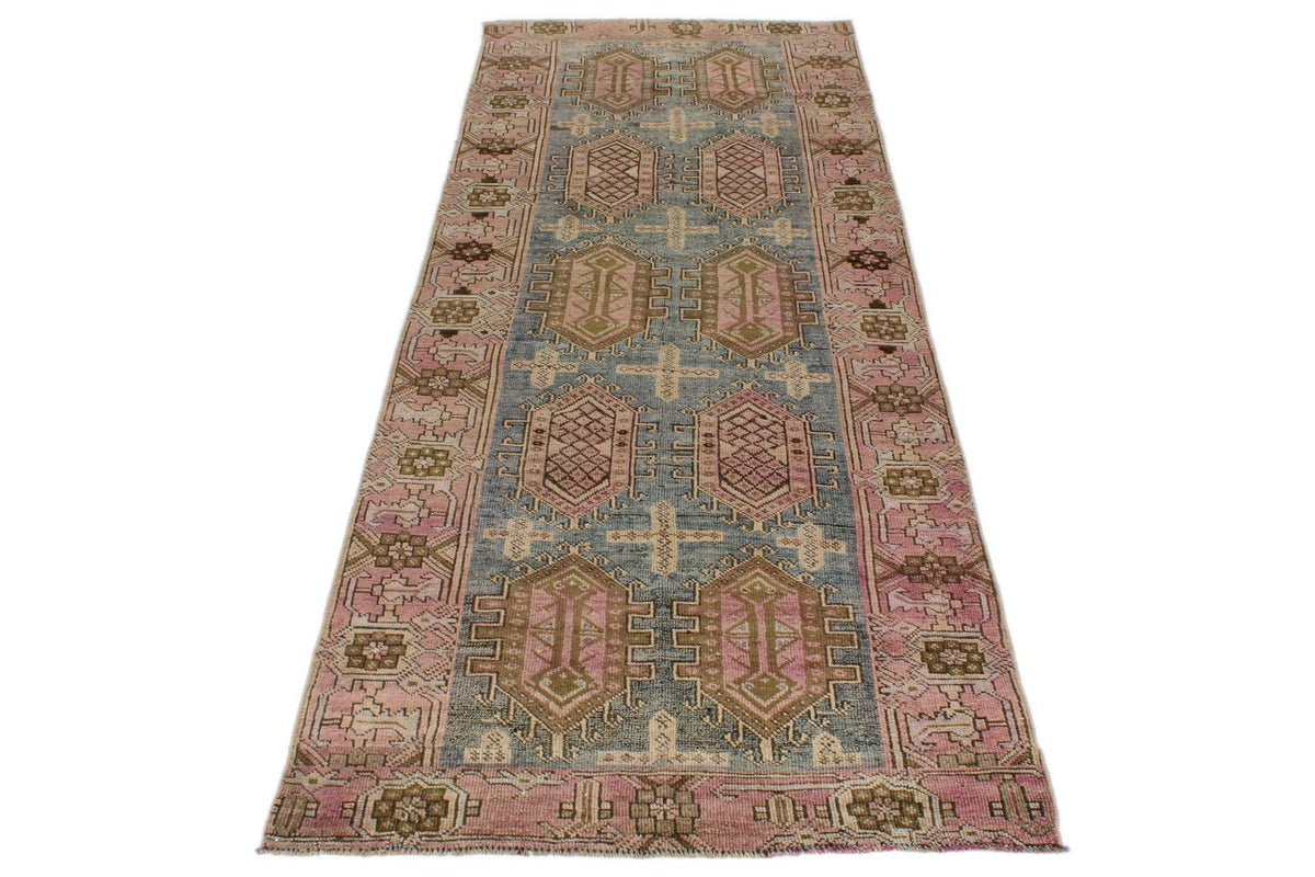 3x10 Blue and Pink Kazak Tribal Runner