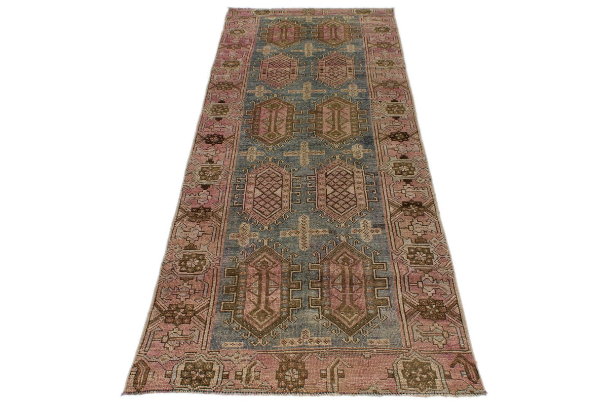 3x10 Blue and Pink Kazak Tribal Runner
