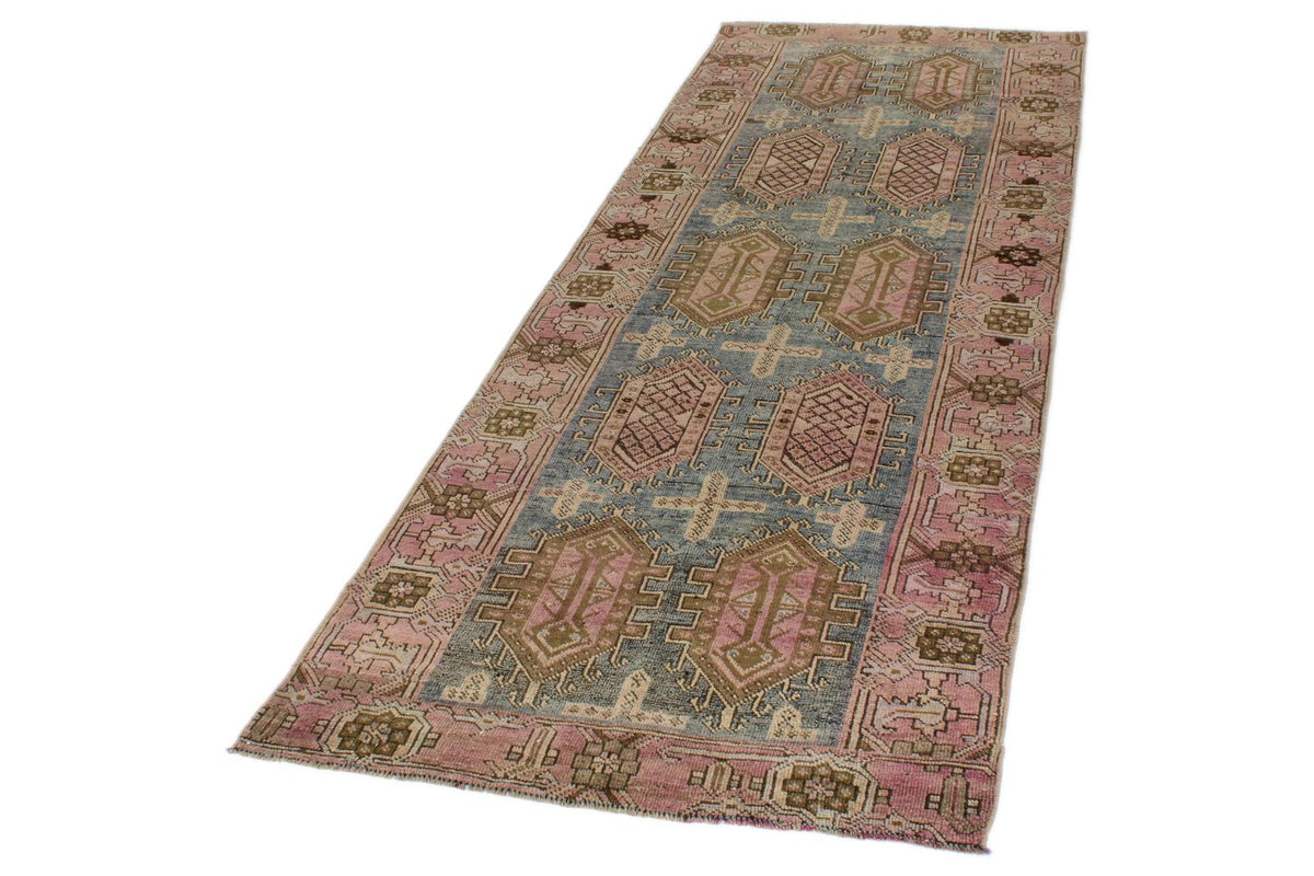3x10 Blue and Pink Kazak Tribal Runner