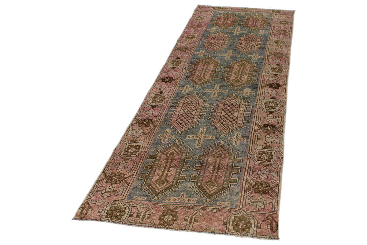 3x10 Blue and Pink Kazak Tribal Runner