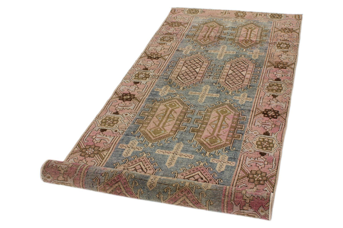 3x10 Blue and Pink Kazak Tribal Runner