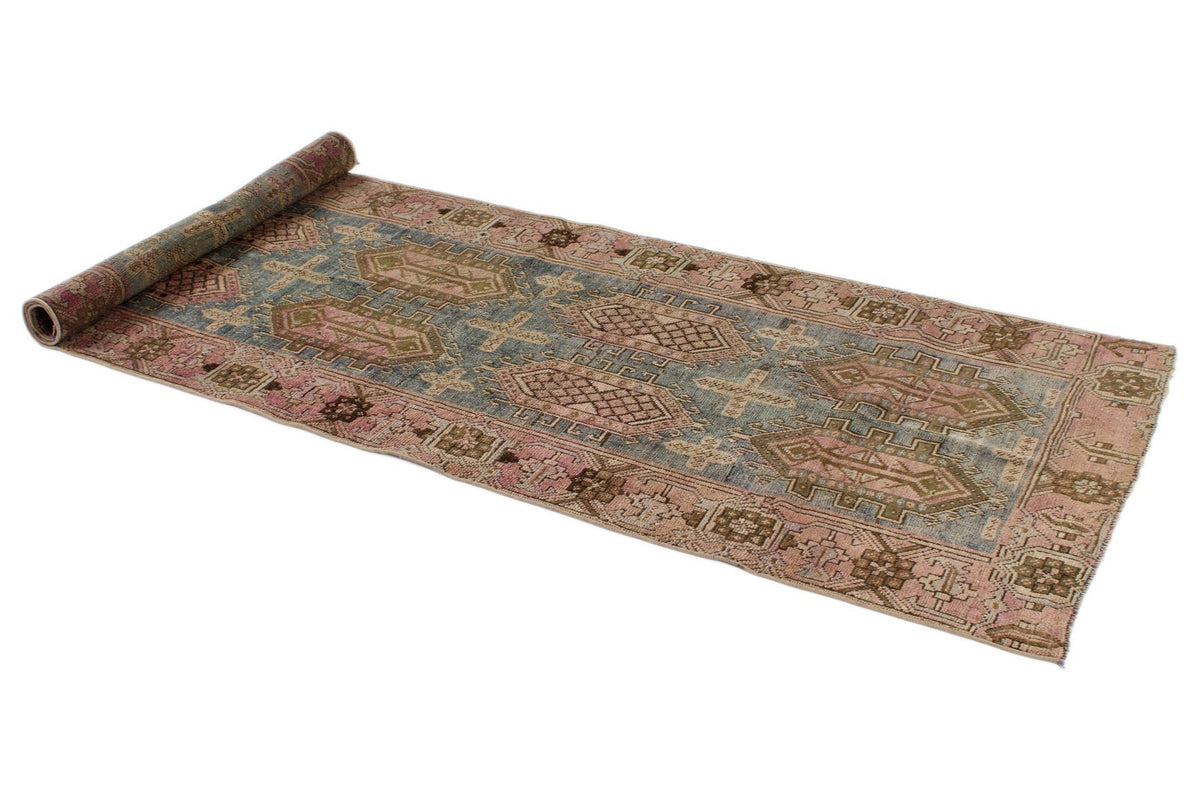 3x10 Blue and Pink Kazak Tribal Runner