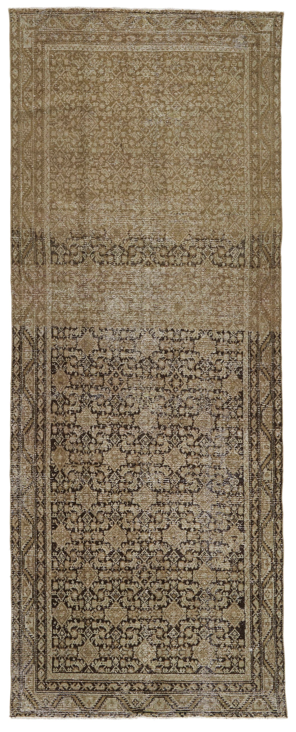 4x9 Light Brown and Brown Persian Tribal Runner