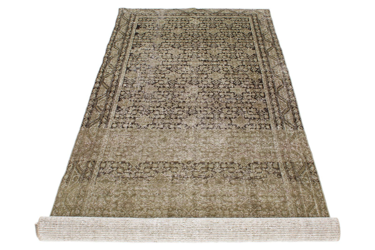 4x9 Light Brown and Brown Persian Tribal Runner