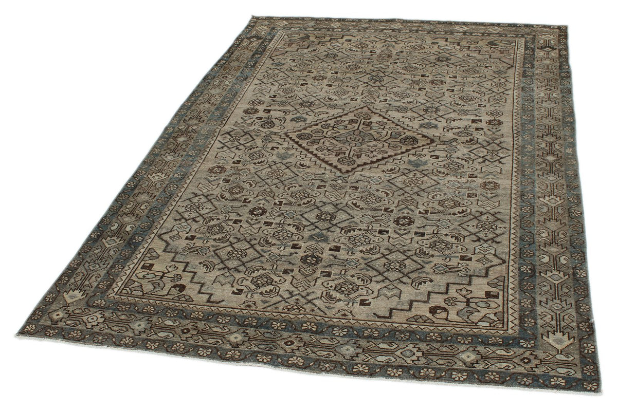 5x7 Light Gray and Gray Persian Tribal Rug
