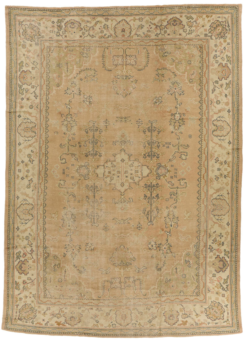 11x16 Light Brown and Beige Turkish Oushak Rug