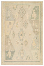 4x7 Ivory and Multicolor Turkish Oushak Rug