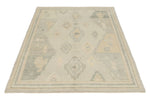 4x7 Ivory and Multicolor Turkish Oushak Rug