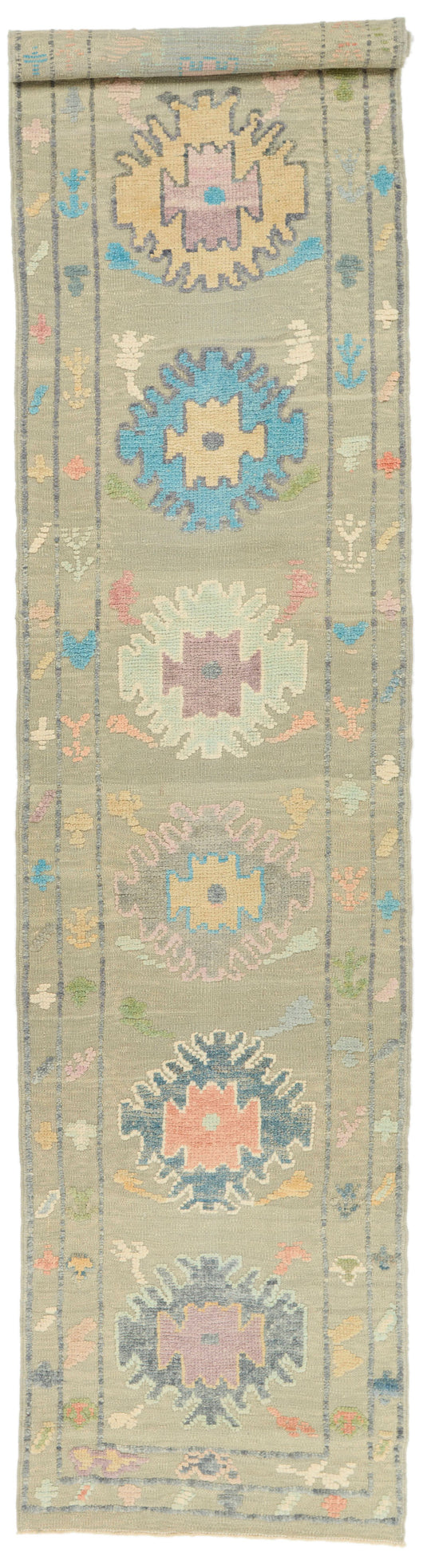 3x15 Gray and Multicolor Turkish Oushak Runner