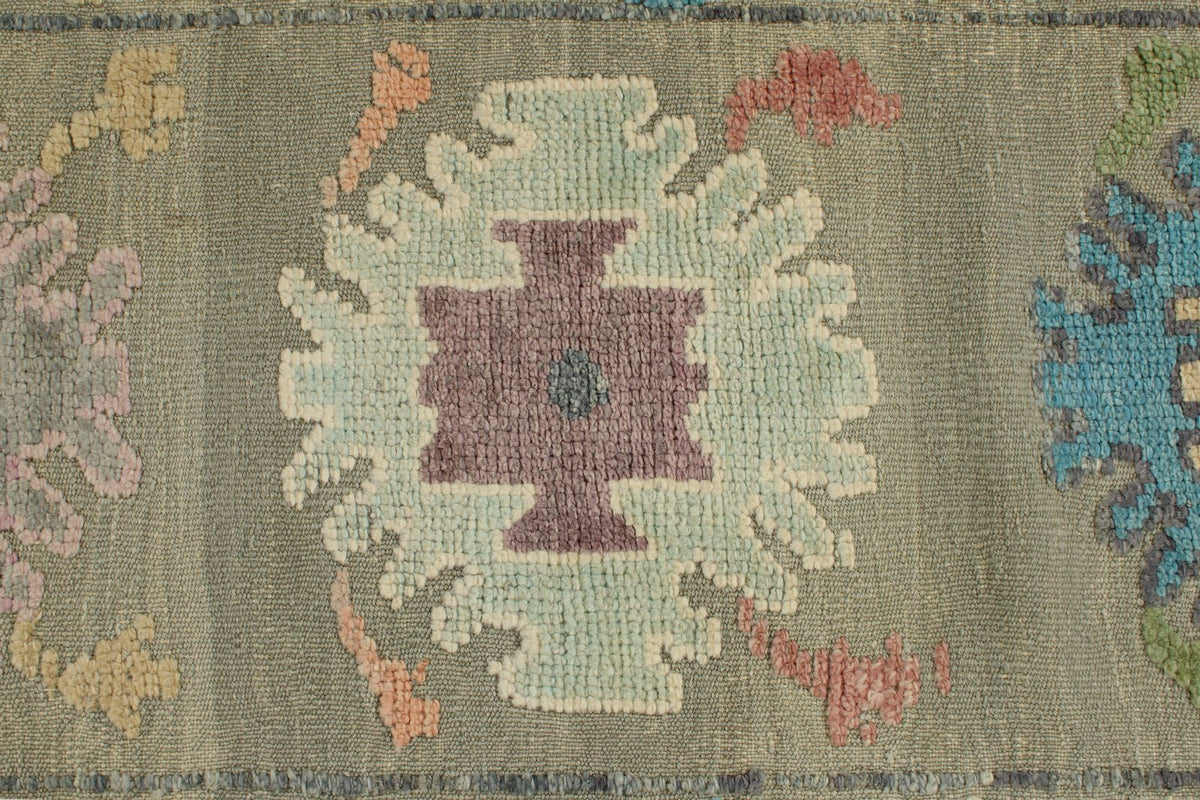 3x15 Gray and Multicolor Turkish Oushak Runner
