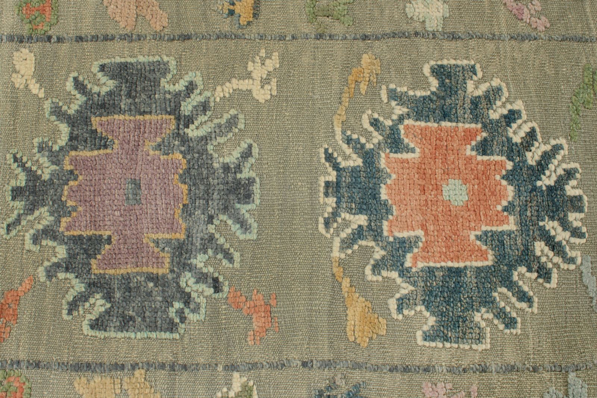 3x15 Gray and Multicolor Turkish Oushak Runner